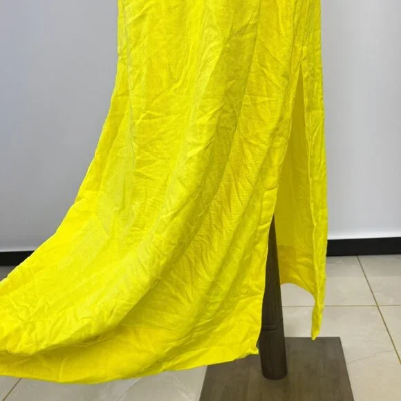 NWOT Farm Rio Linen Blend Yellow Sleeveless Midi Dress Size S